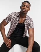 River Island Short Sleeve Geo Print Shirt In Pink