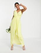 Tfnc Bridesmaid Chiffon Wrap Maxi Dress With Hi Low Hem In Lemon Yellow