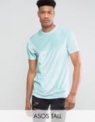 Asos Tall Longline T-shirt In Pastel Blue Velour - Blue