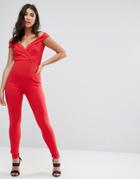 Missguided Red Wrap Bardot Jumpsuit - Red