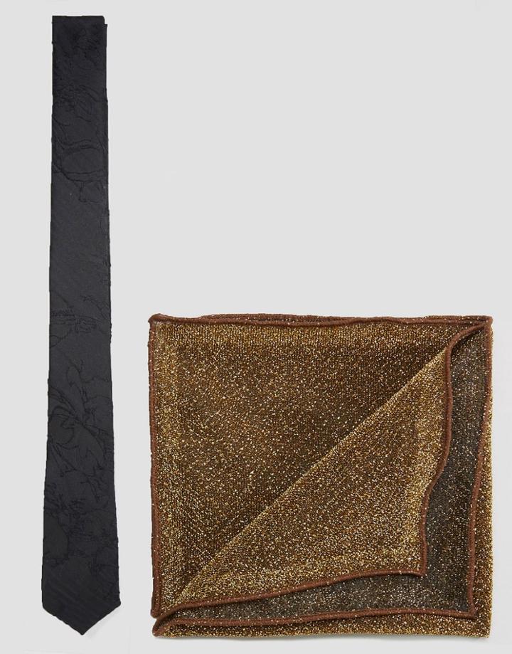 Asos Tie And Sparkly Pocket Square Set - Multi