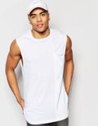 Asos Longline Sleeveless T-shirt In Relaxed Fit With Drape Pocket And Raw Edge - White