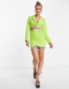 Band Of Stars Premium Embellished Blazer Dress In Lime-green