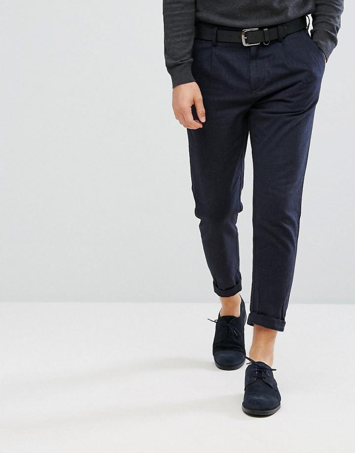 Jack & Jones Intelligence Pleated Pants With Cropped Leg - Navy
