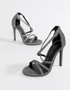 New Look Metallic Strappy Heeled Sandals - Silver