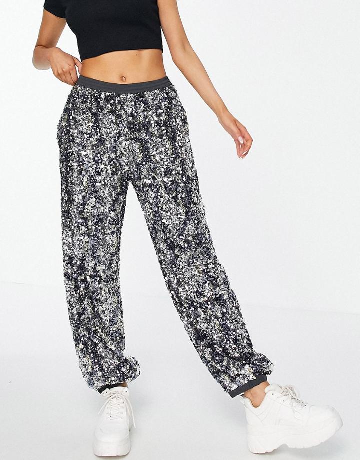 French Connection Binalo Sequin Sweatpants In Silver