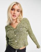 Jdy Long Sleeve Cropped Cardigan In Olive Heather-green