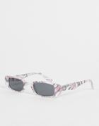 Asos Design Slim Rectangle Sunglasses With Smoke Lens In Pink Marble Effect - Multi