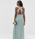Tfnc Tall Bridesmaid Exclusive Pleated Maxi Dress With Back Detail In Sage - Green
