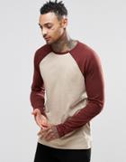 Asos Long Sleeve T-shirt With Contrast Raglan - Beige