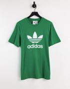 Adidas Originals Large Trefoil T-shirt In Green