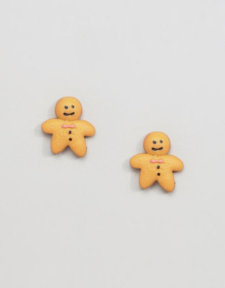 Asos Ginger Bread Men Stud Earrings - Brown