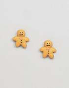 Asos Ginger Bread Men Stud Earrings - Brown