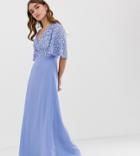 Maya Petite Sequin Top Maxi Dress With Flutter Sleeve Detail In Bluebell