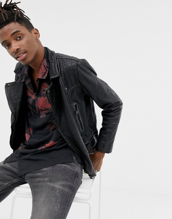 Allsaints Cargo Leather Biker Jacket In Black - Black