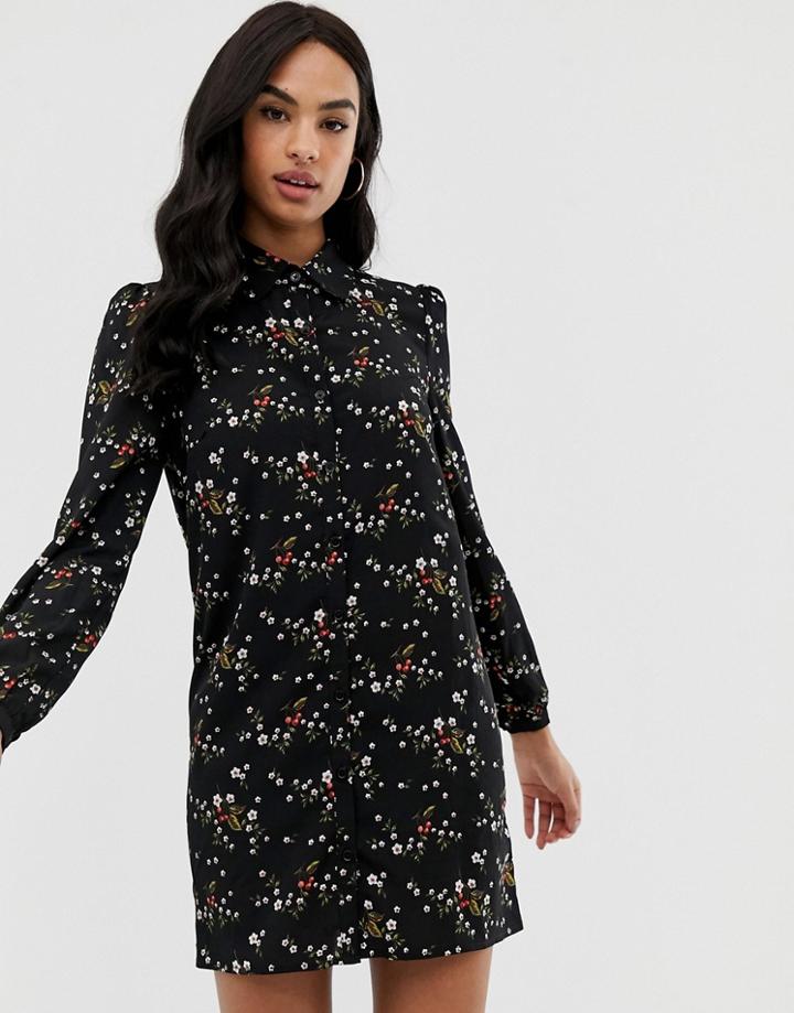 Fashion Union Shirt Dress In Floral-black