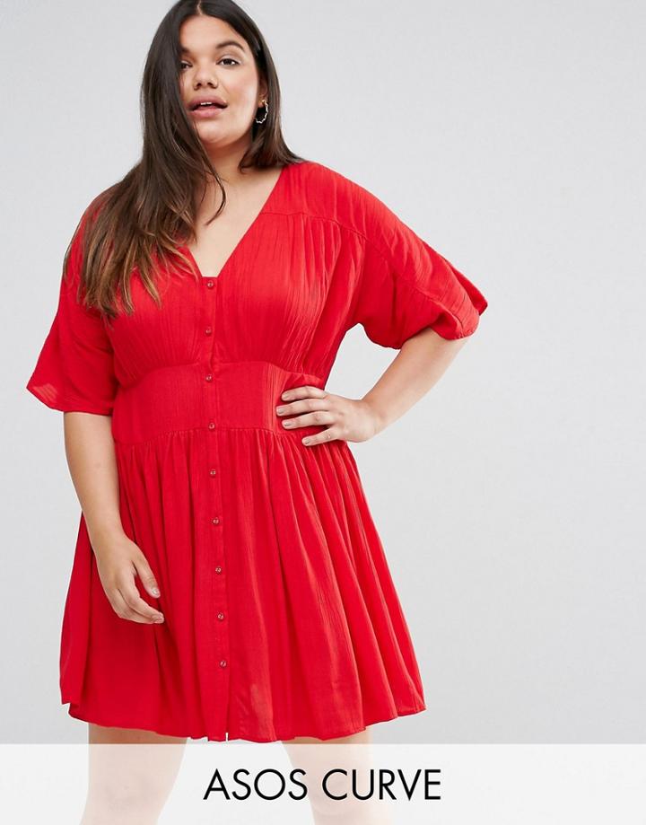 Asos Curve Casual Tea Dress - Red