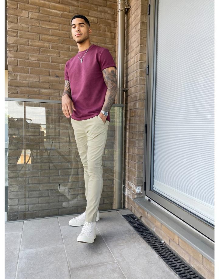 Asos Design Skinny Chinos In Putty With Elastic Waist-neutral