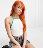 Asos Design Petite Contrast Binding Halter Top In White And Green