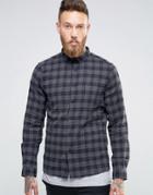 Asos Long Sleeve Checked Shirt In Regular Fit - Gray