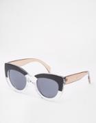 Asos Cat Eye Sunglasses In Chunky Frame And Mono Brow - Crystal
