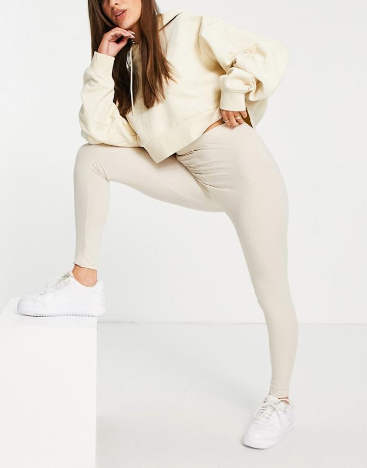 Asos Design Rib Legging In Stone-neutral