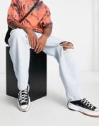 Pull & Bear 90's Baggy Jeans With Rips In Light Blue-blues