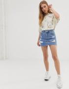 Pull & Bear Ripped Denim Skirt In Blue - Blue