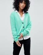 Asos Ultimate Chunky Knit Cardigan With Button - Green