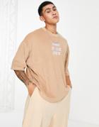 Asos Design Oversized Towelling T-shirt In Beige With New York City Embroidery-neutral