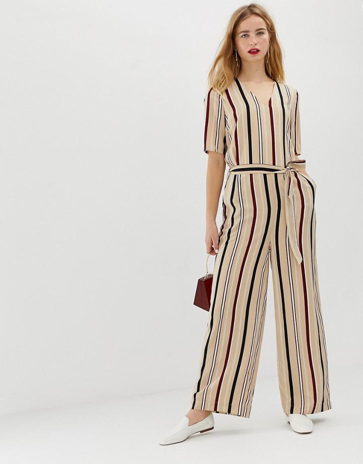 Selected Femme Stripe Jumpsuit With Wide Leg - Multi
