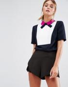Ted Baker Lucaya Top With Bib Front And Bow - Navy