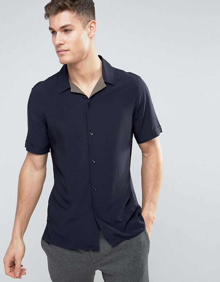 Mango Man Short Sleeve Regular Fit Shirt In Navy - Navy