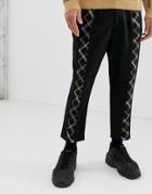 Asos Design Drop Crotch Smart Pants In Black With Checked Front Stripe - Black