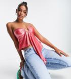 Asyou Ring Detail Asymmetric Bandeau In Pink Shimmer