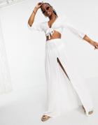 South Beach Tie Front Top With Extreme Slit Maxi-white