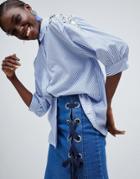 Essentiel Antwerp Embellished Pinstripe Shirt - Blue