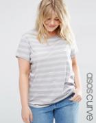 Asos Curve Crew Neck T-shirt In Stripe - Gray