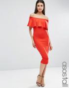 Asos Tall Ruffle Off Shoulder Bardot Pencil Midi Dress - Red