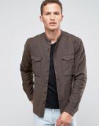 Asos Military Shirt With Grandad Collar In Brown In Regular Fit - Brown
