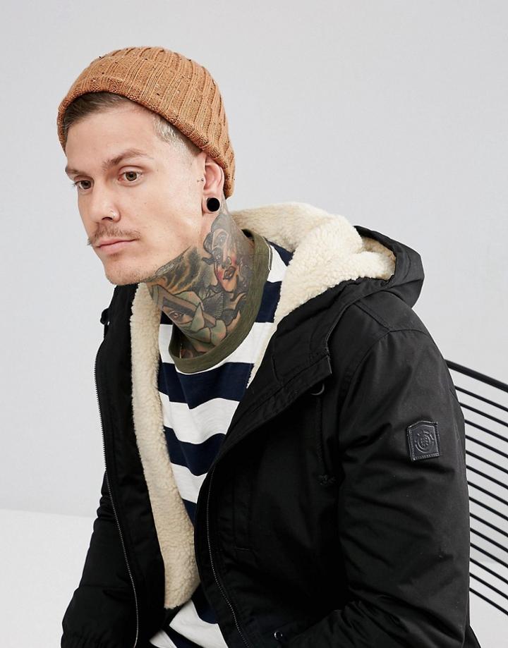 Asos Fisherman Beanie In Tobacco Nepp - Brown