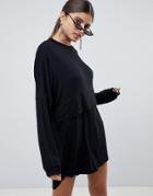Prettylittlething Long Sleeve T-shirt Dress - Black
