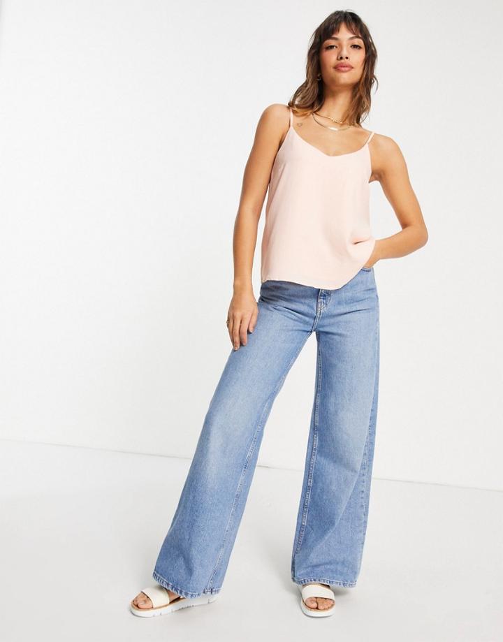 Asos Design Double Layer V Neck Recycled Cami In Blush-pink