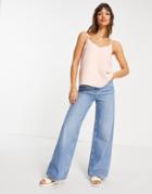 Asos Design Double Layer V Neck Recycled Cami In Blush-pink
