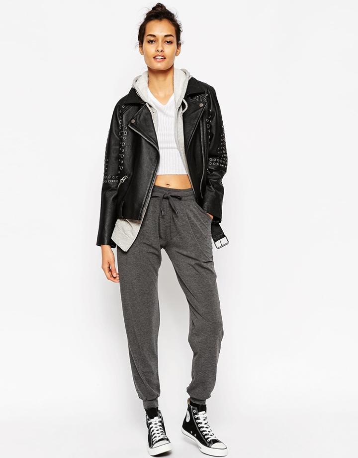 Asos Jersey Peg Pants With Draw Cord Waist - Charcoal