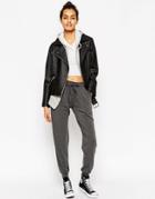 Asos Jersey Peg Pants With Draw Cord Waist - Charcoal