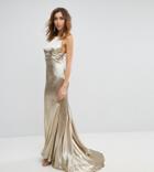 Jarlo Tall High Neck Fishtail Maxi Dress With Strappy Open Back Detail - Gold