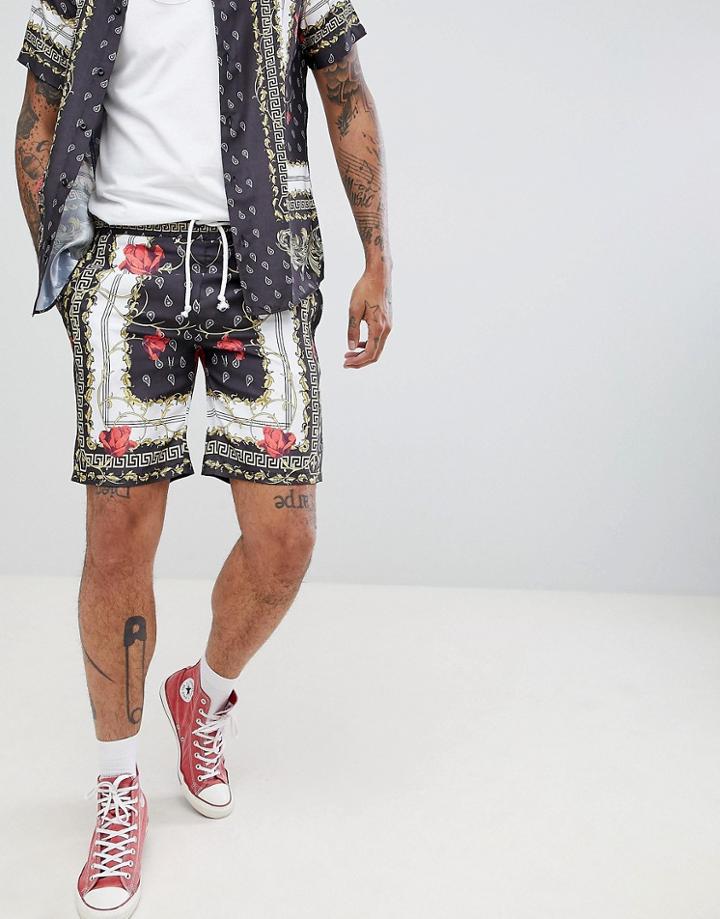 Criminal Damage Shorts In Black Baroque Print - Black