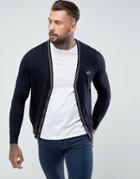 Fred Perry Fine Merino V Neck Cardigan In Navy - Navy