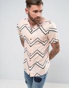 Asos Regular Fit Viscose Stripe Shirt With Revere Collar - Pink